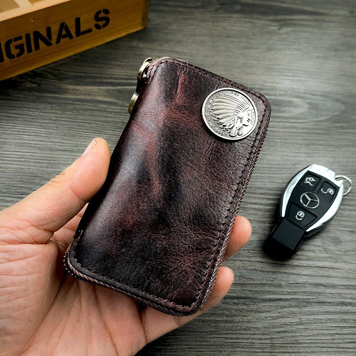 Retro Handmade Leather Zipper Key Wallets