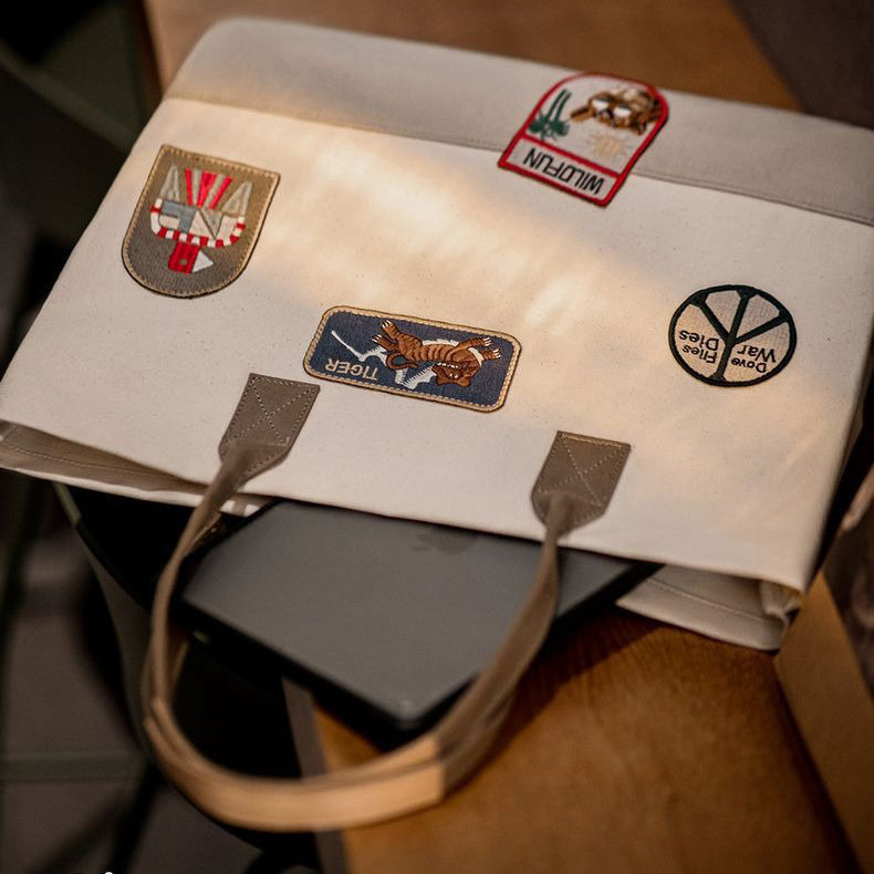 Retro Stamp Embroidery Tote Bag Handbag