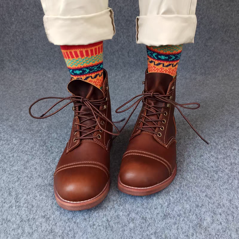 Winter colorful mid-calf socks thickened pure cotton stockings retro men's ethnic style boot socks(5 Pairs 5 color)