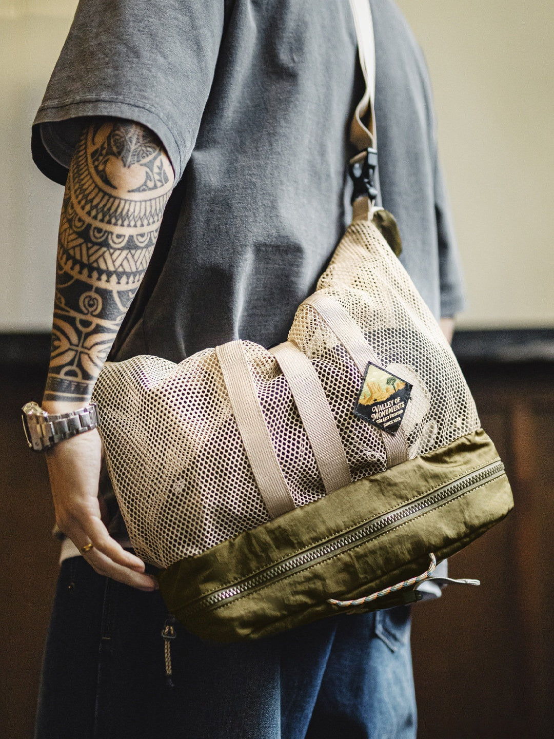 Retro Functional Foldable Fishing Bag Single-Shoulder/Crossbody/Handbag Messenger Bag