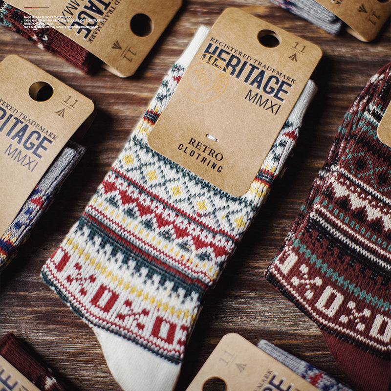 Retro Fair Isle Mid-calf Cotton Socks Ethnic Style Knitted Warm Socks