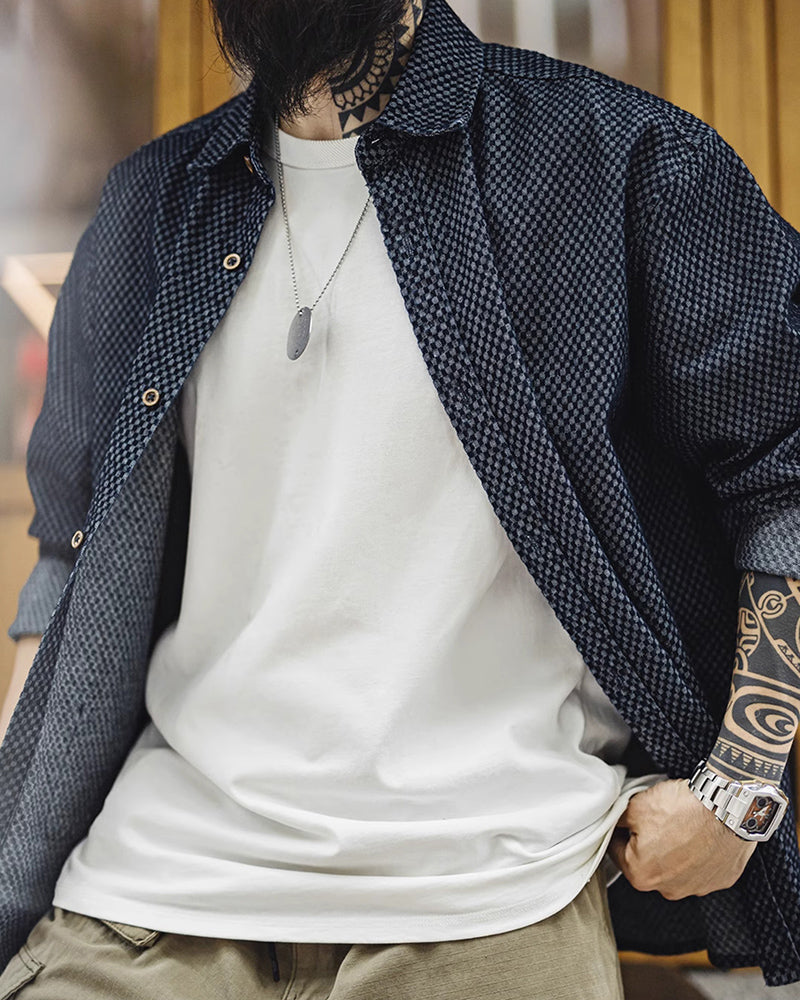 Retro Checkerboard Denim Shirt
