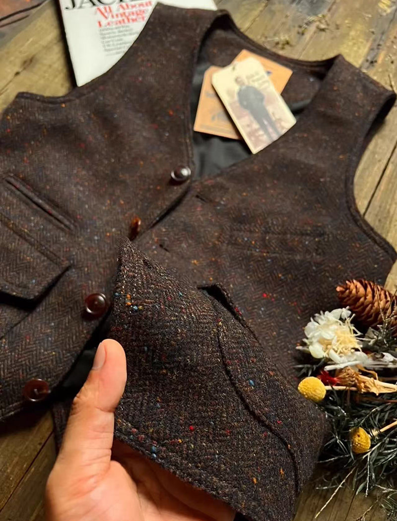 Retro Large Size Wool Herringbone Waistcoats