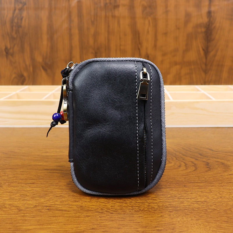 Retro Handmade Leather Zipper Card Wallet