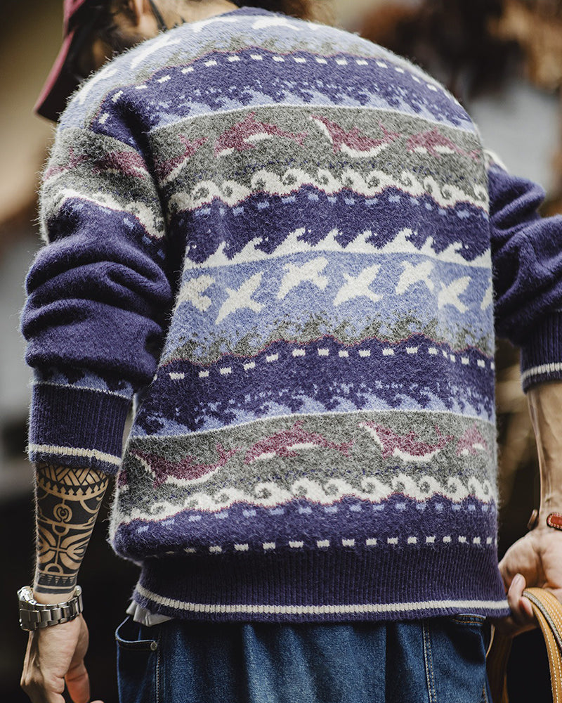 Retro Fair Isle Sweater Round Neck Knitted Sweater