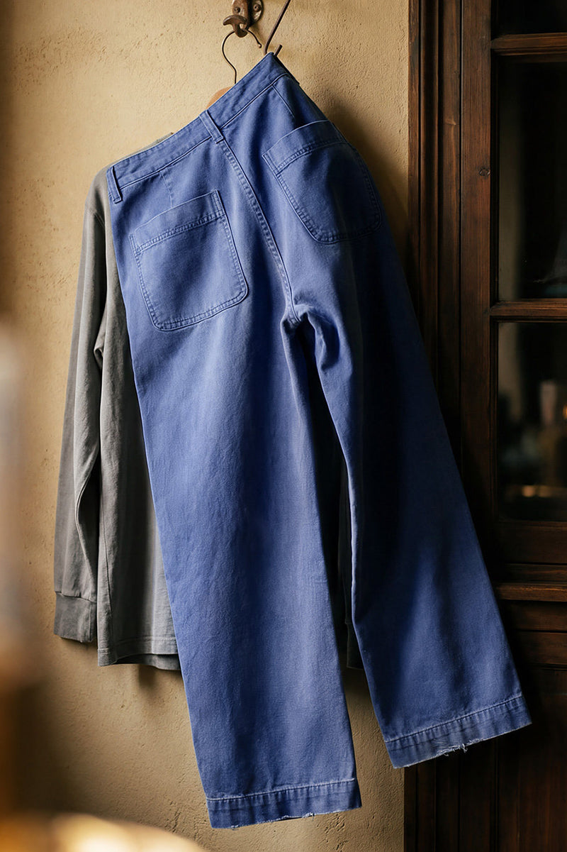 Vintage Overalls Blue Washed Canvas Loose Straight Casual Pants