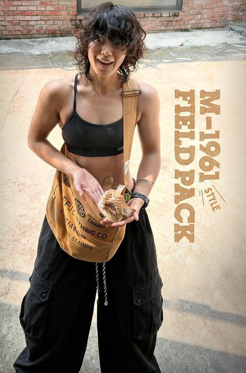 Retro Khaki Canvas Crossbody Bag Messenger Bag