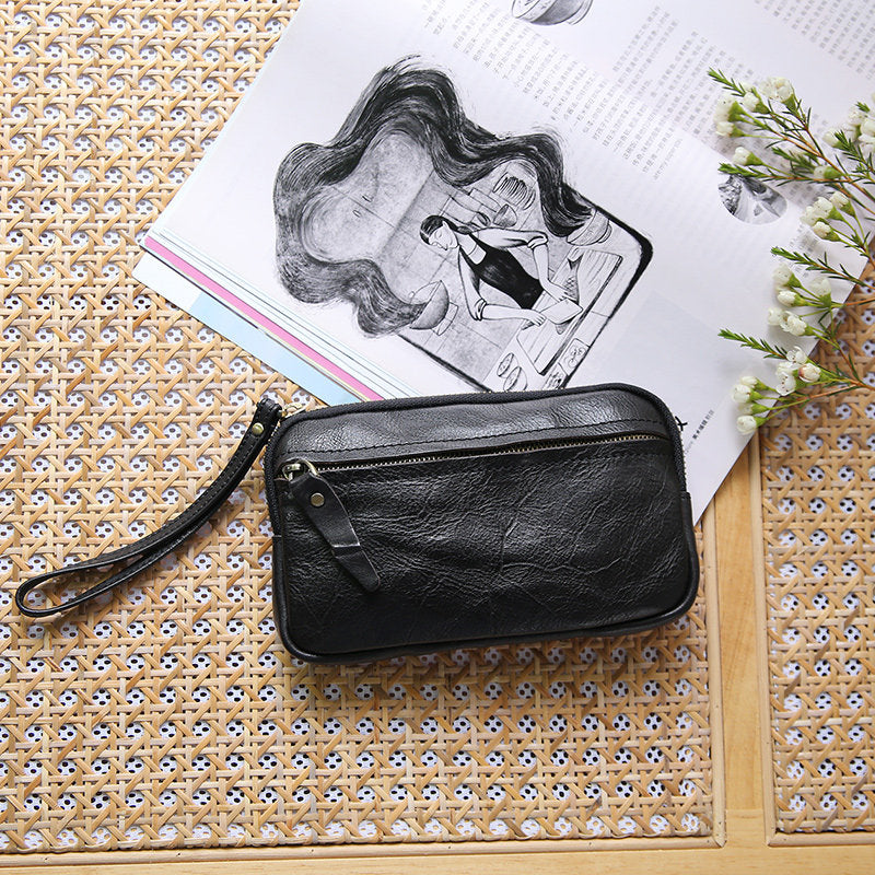 Retro Leather Distressed Top-Grain Cowhide Clutch Bag