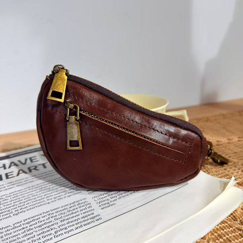 Retro Handmade Leather Key Bag Zipper Leather Wallet