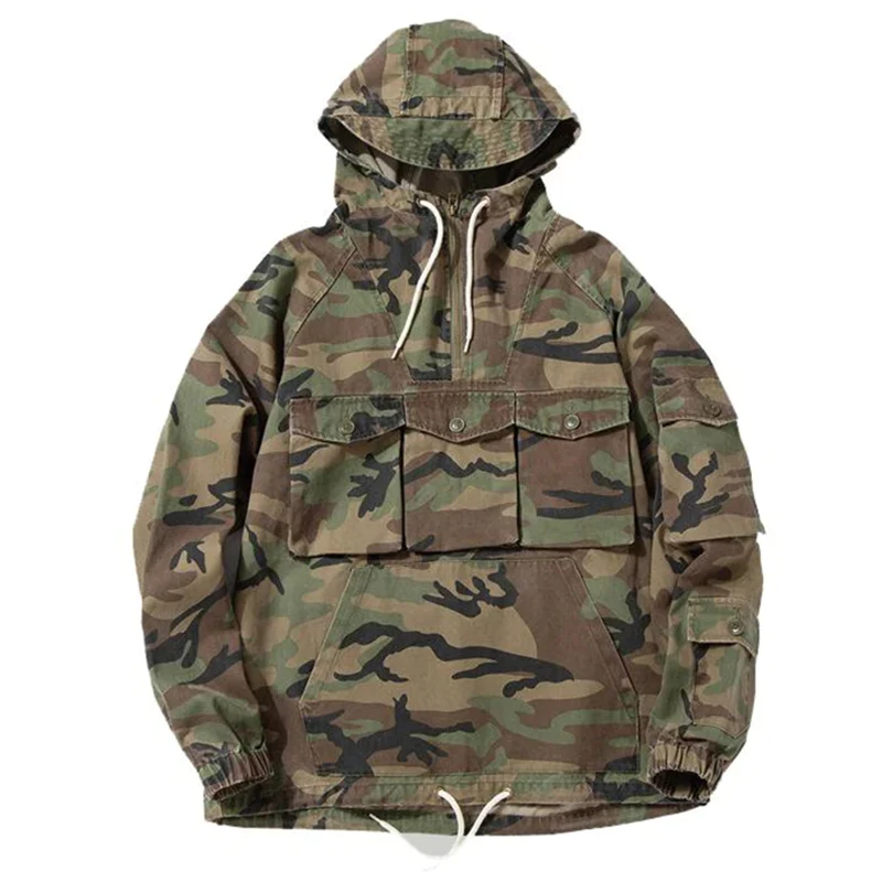 Retro Military Style Camouflage Casual Pullover Hoodies