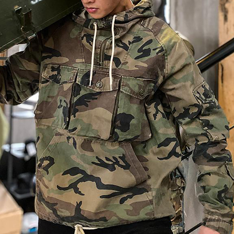 Retro Military Style Camouflage Casual Pullover Hoodies