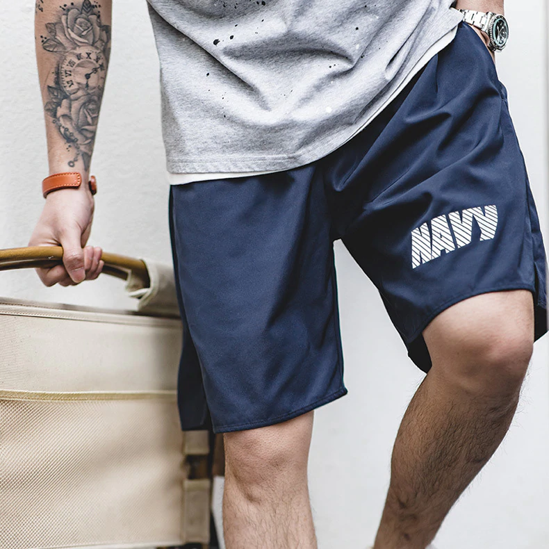 Vintage Navy Elastic Waist Quick-drying Sports Training Shorts