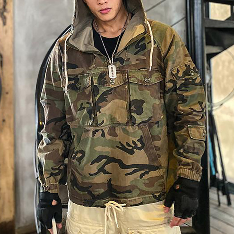 Retro Military Style Camouflage Casual Pullover Hoodies