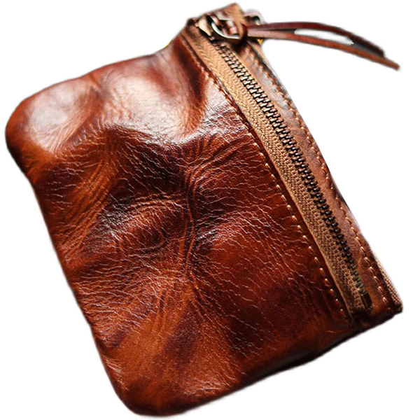 Retro Handmade Leather Zipper Card Wallets