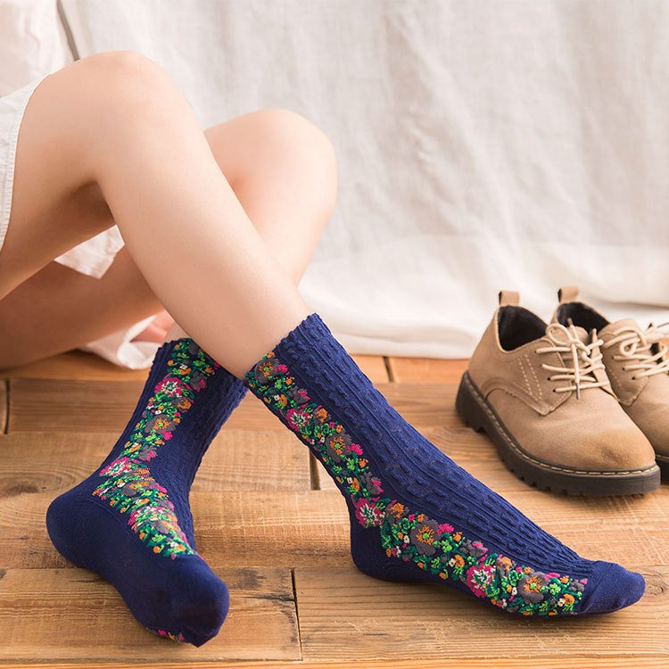 Women 5 Pairs Retro Ethnic Style Socks