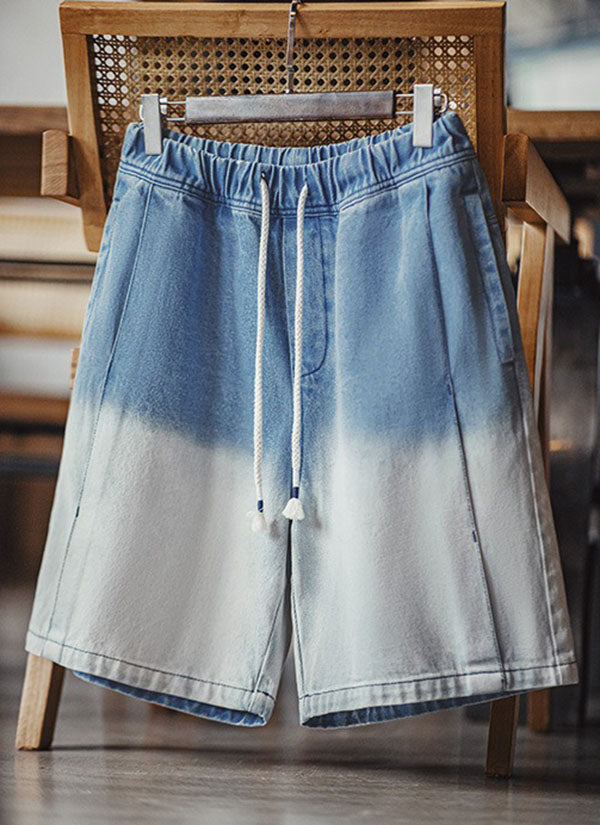 Retro Gradient Blue Washed Denim Shorts