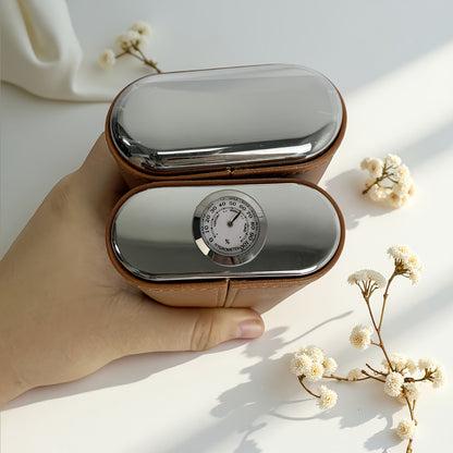 3-Cigar Genuine Leather Cigar Box with Top Hygrometer Display, Portable with Hygrometer Dial and Cedar Wood Lining