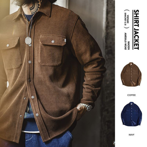 Retro Knit Corduroy Workwear Shirt Jacket