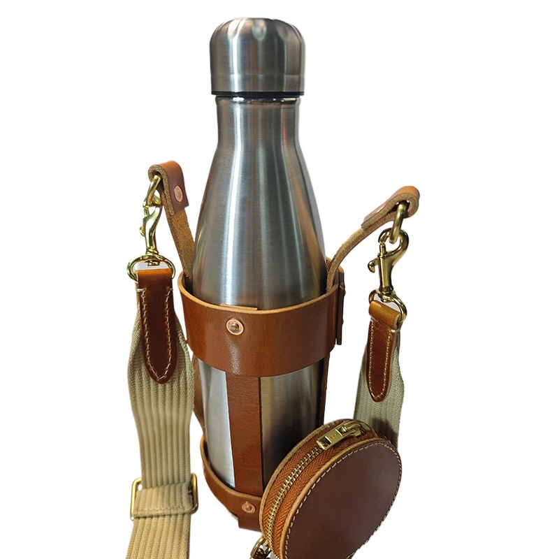 Retro Handmade Leather Portable Bottle Bag（Includes stainless steel thermos）