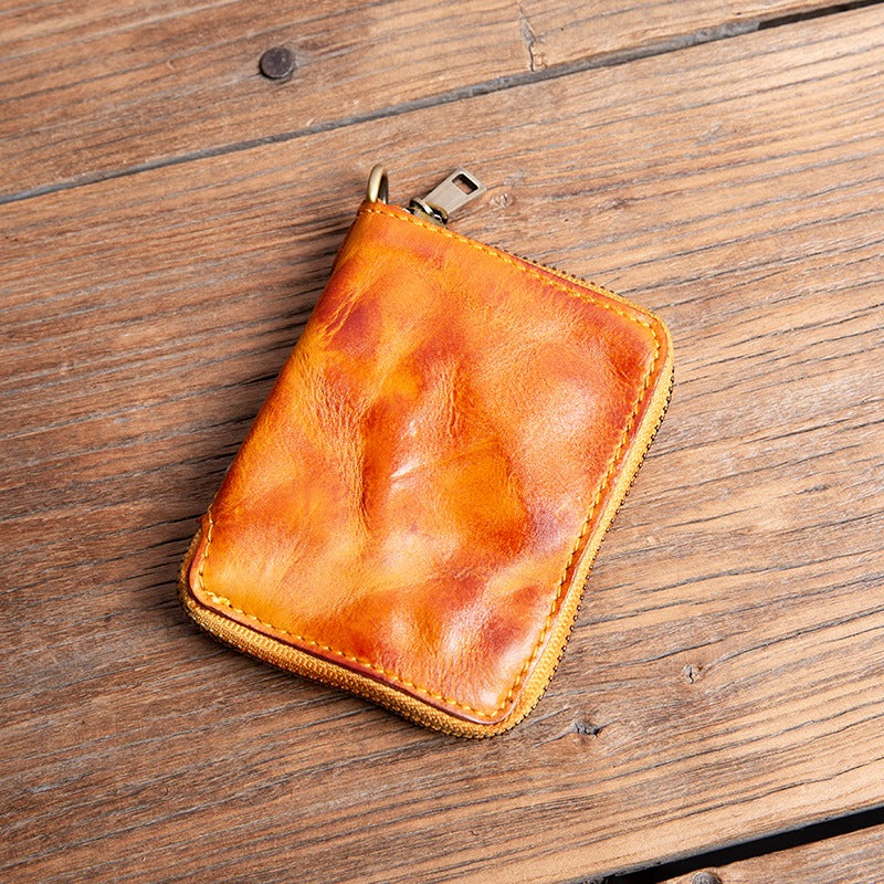 Retro Handmade Leather Zipper Small Wallet