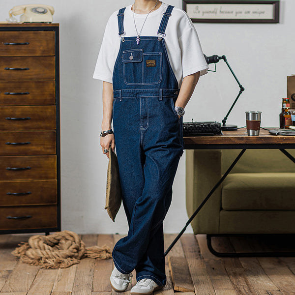 Retro Denim Casual Overall Naval Dungaree In Blue