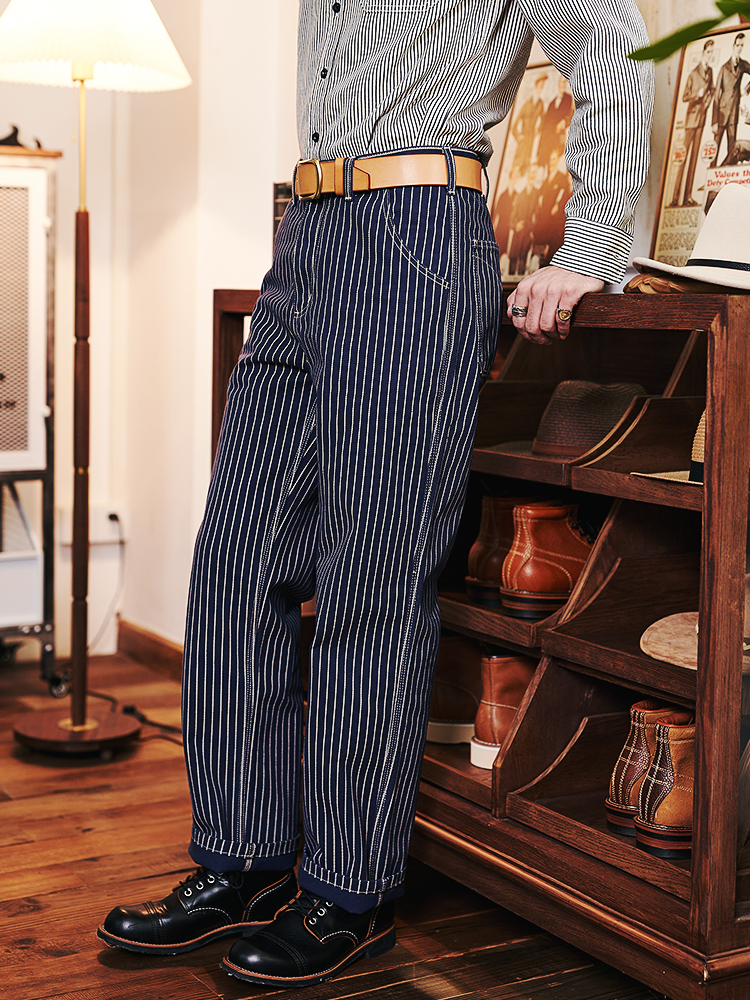 Retro Striped Denim Workwear Pants