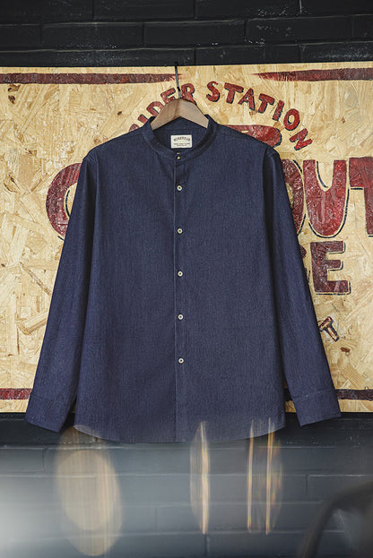 Retro Cold Silk Denim Shirt Round Neck Shirt