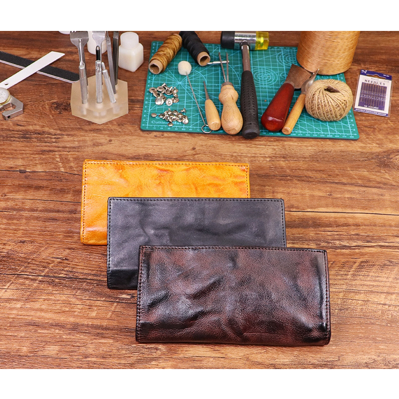 Handmade Vintage Long Wallet Made of Top-grain Vegetable-tanned Cowhide with Multiple Card Slots