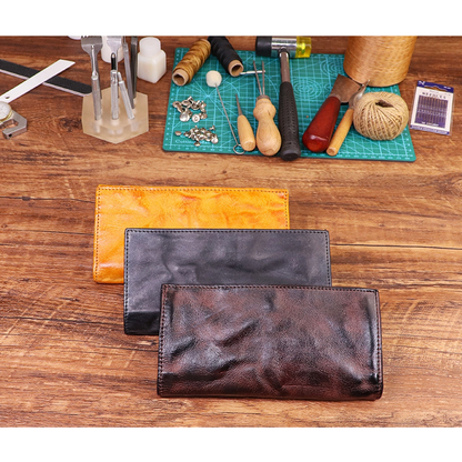 Handmade Vintage Long Wallet Made of Top-grain Vegetable-tanned Cowhide with Multiple Card Slots