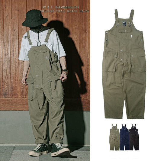 Retro Style Casual Multi-Pocket Overall Cargo Pants