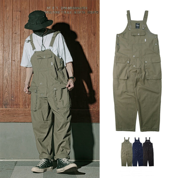 Retro Style Casual Multi-Pocket Overall Cargo Pants