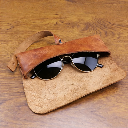 Retro Handmade Leather Pencil Case Glasses Case