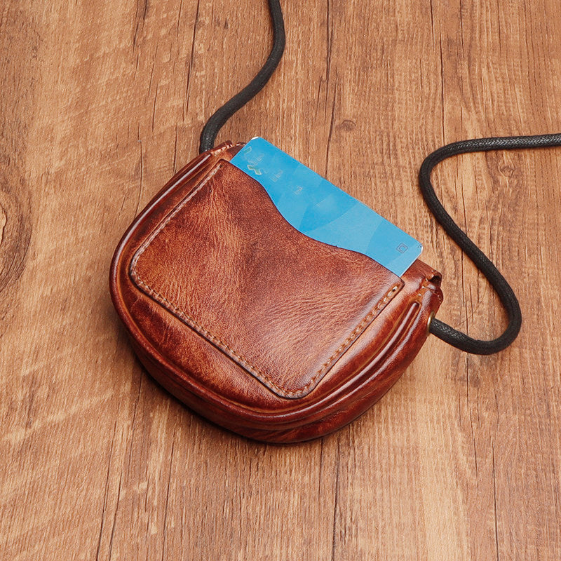 Retro Handmade Leather Card Wallets Mini Crossbody Bags