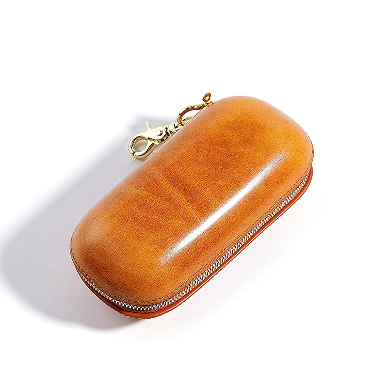 Retro Leather Zipper Glasses Case