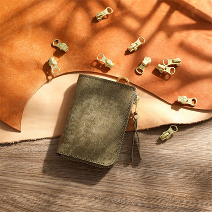 Retro Handmade Tanned Leather Short Zipper Wallet