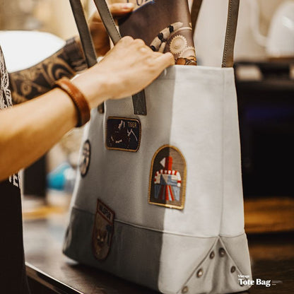 Retro Stamp Embroidery Tote Bag Handbag