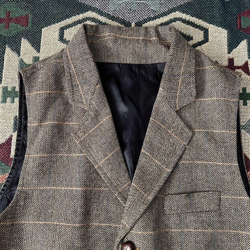 Retro Large Size Wool Herringbone Waistcoats