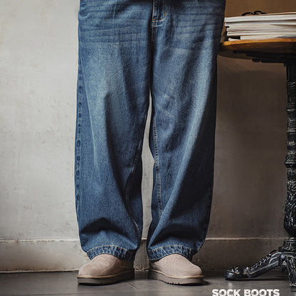 Retro Winter Warm Fleece Slip-on Cotton Sock Boots