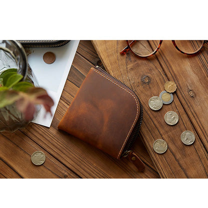 Original Hand-made Leather Short Zipper Wallet