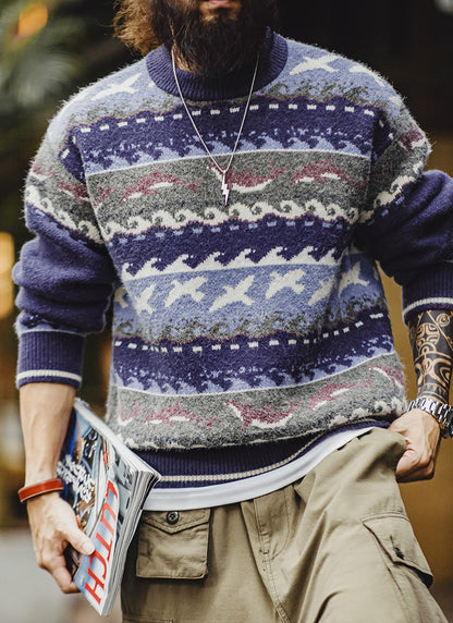 Retro Fair Isle Sweater Round Neck Knitted Sweater