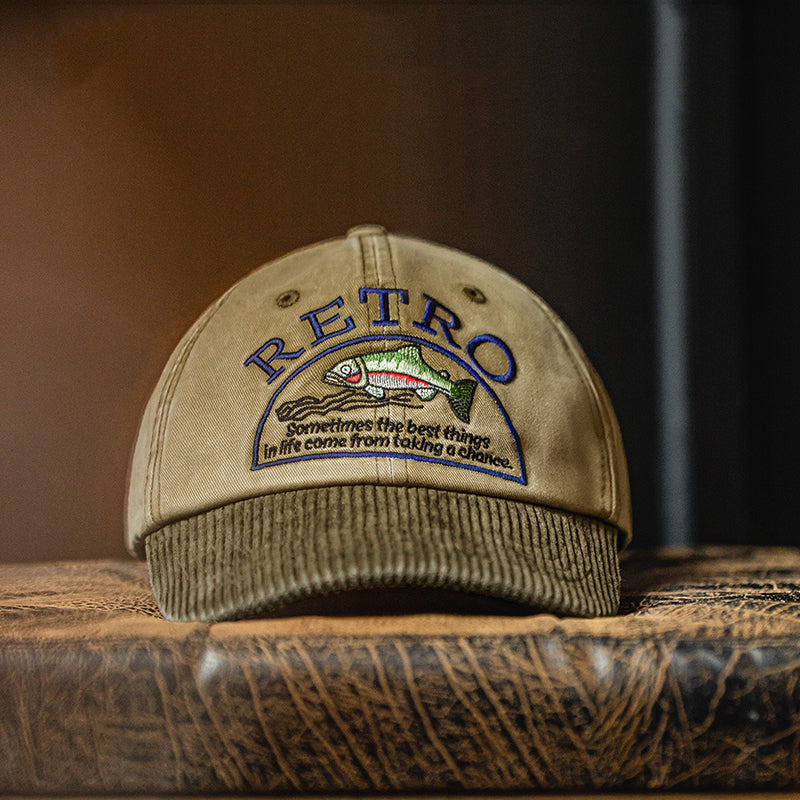 Retro Corduroy Embroidered Baseball Cap Flip Hat Adjustable Hat