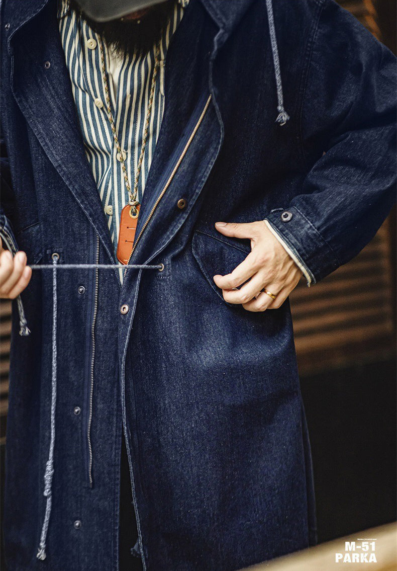 Retro M51 Parka Indigo Denim Windbreaker Hooded Jacket