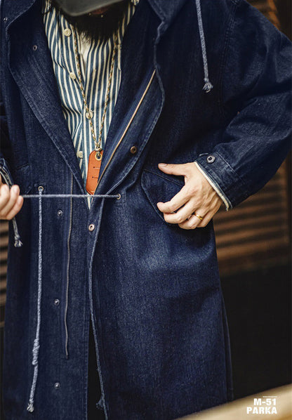 Retro M51 Parka Indigo Denim Windbreaker Hooded Jacket