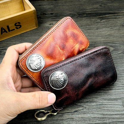Retro Handmade Leather Zipper Key Wallets