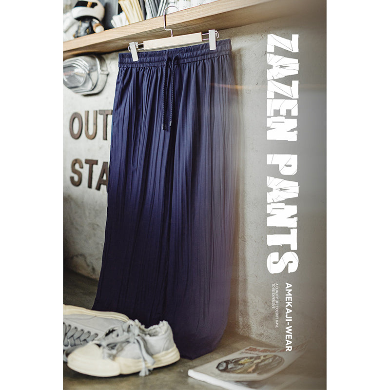 Casual Navy Blue Light Breathable Drawstring Droop Pants
