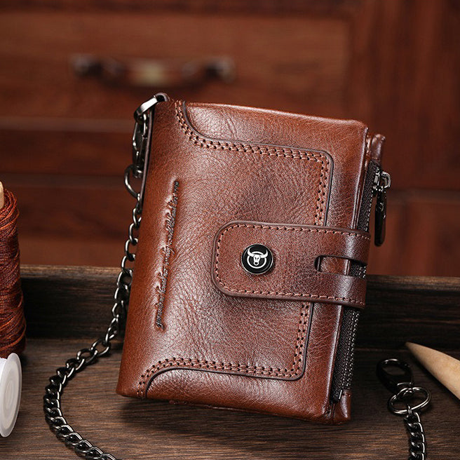 Retro Leather Zipper Chain Wallet