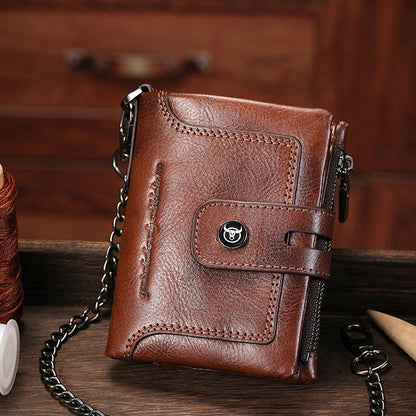Retro Leather Zipper Chain Wallet