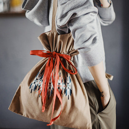 Retro Khaki Portable Canvas Shoulder Bag