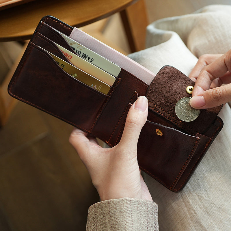 Retro Tanned Leather Folding Multi-card Slot Wallet
