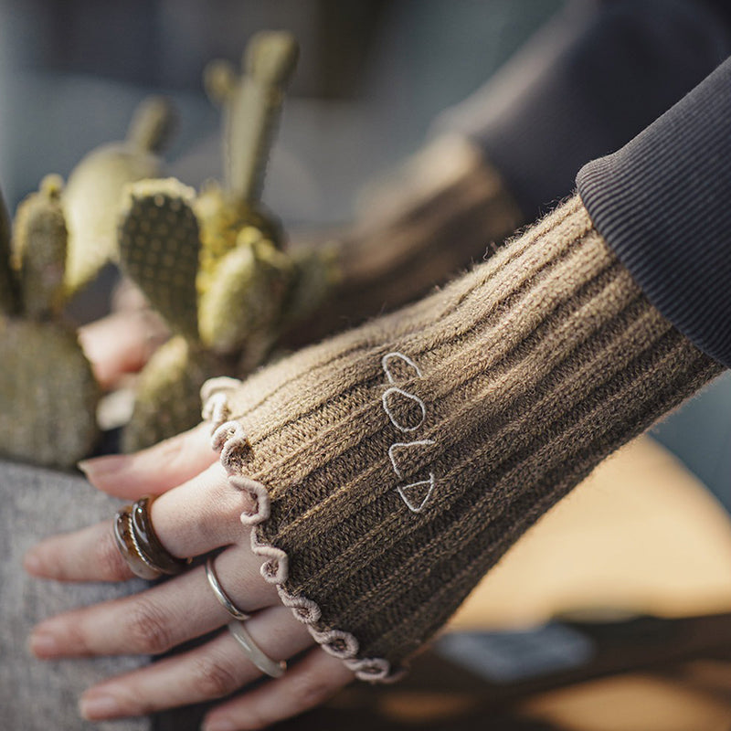 Retro Thick Wool Gloves Warm Long Arm Knitted Sleeves